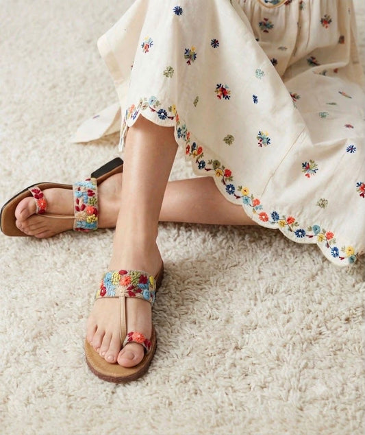 Women's Multicolour Floral Kadhai Toe Ring – Festive Sliders