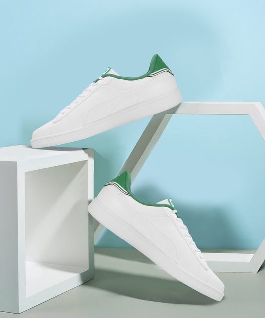 Puma Smash v2 Sneakers – White & Green | Men's Low-Top Lace-Up Court Shoes