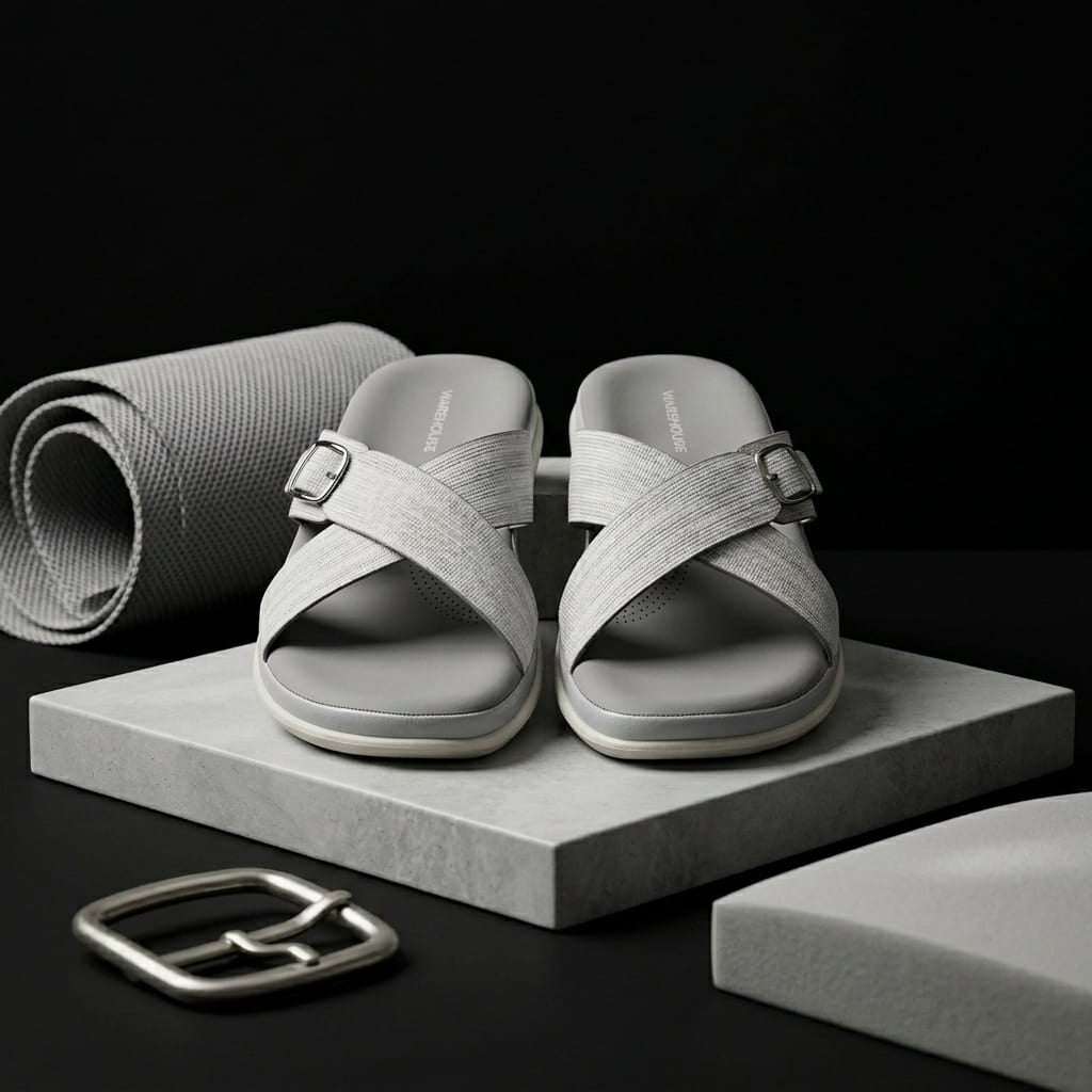Grey Cross Strap Slider for Women