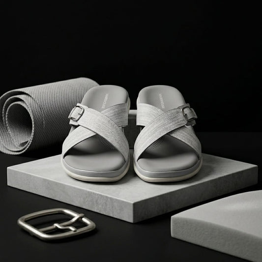 Riviera Cross Strap Grey Flat Slider for Women