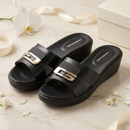 Golden Buckle Strap Flat Sandal for Women