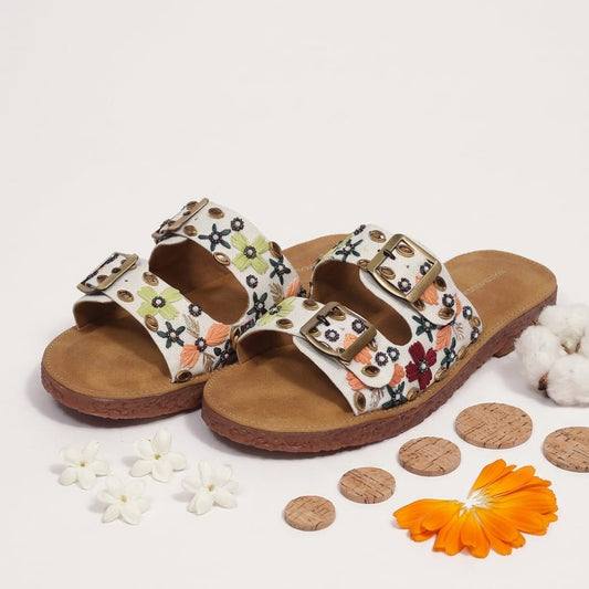 Azure Ethnic Buckle Flat Slider for Women