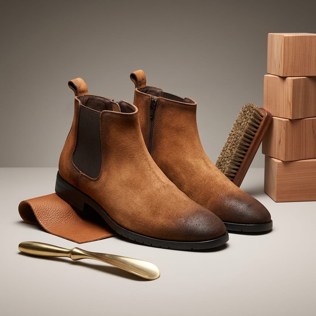 Side Zip Suede Chelsea Boots for Men – Detail View | Warehouse Footwear