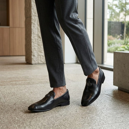 Zillionaire Black Leather Partywear Loafer for Men