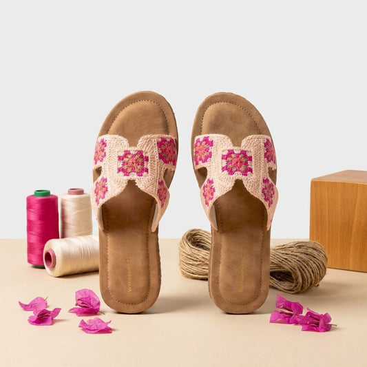 Floral Embroidered Fabric Slide for Women