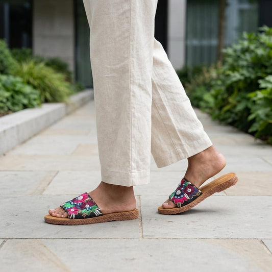 Handwork Flat Sliders for Women – Side View | Warehouse Footwear