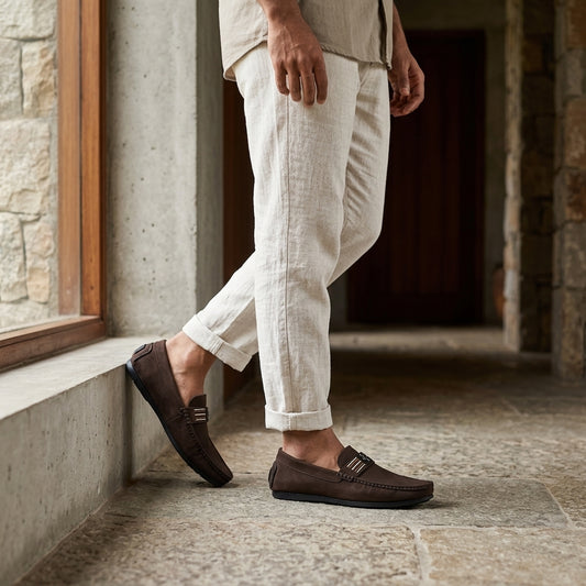 Buckle Closure Brown Loafer for Men