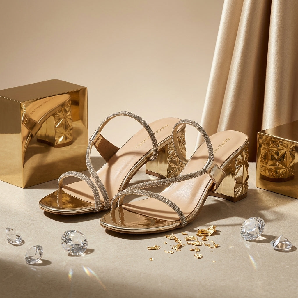 Crystal Strappy Block Heels for Women