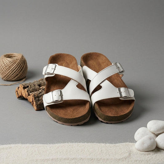 Double Buckle Cork Sole Slider for Women