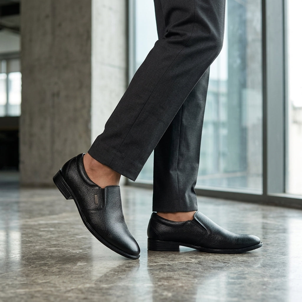 Black Formal Leather Slip-On Shoes for Men