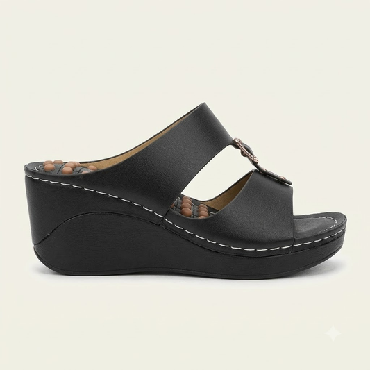 Wedge Slip-On Sandals for Women  with Massage Footbed & Buckle